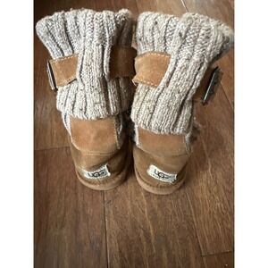 UGG Australia Women's Cambridge Knit Cuff Boots Chestnut Suede & Tan Size 6‎